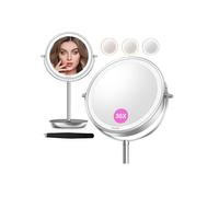 Auxmir Miroir Grossissant Lumineux Double Face 30X/1X Rechargeable 2000 mAh | 3 modes d'éclairage réglables, base de rangement, bouton double face, rotation 360° pour maquillage, bureau et chambre
