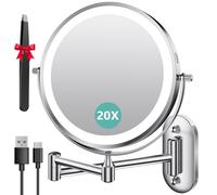 Auxmir Miroir Grossissant Mural 1X/20X, Batterie 3200mAh, 3 Modes Couleur, Bouton Tactile 2 Faces, Miroir Grossissant Lumineux 360° Pivotant Extensible, pour Salle de Bain, Chambre, Hôtel, Vestiaire