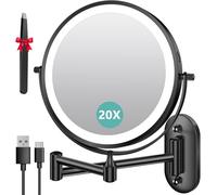 Auxmir Miroir Grossissant Mural 1X/20X, Batterie 3200mAh, 3 Modes Couleur, Bouton Tactile 2 Faces, Miroir Grossissant Lumineux 360° Pivotant Extensible, pour Salle de Bain, Chambre, Hôtel, Vestiaire