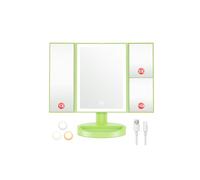 Auxmir Miroir Maquillage Grossissant Lumineux 10x/5x/1x - 68 LED, Rechargeable USB 1200mAh, Triptyque, Écran Tactile, Rotatif 180°, Vert