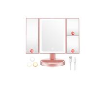 Auxmir Miroir Maquillage Grossissant Lumineux 10x/5x/1x avec 68 LED, Coméstique Rechargeable USB 1200mAh, Triptyque, Écran Tactile, Rotatif à 180°, OrRose
