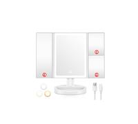 Auxmir Miroir Maquillage Grossissant Lumineux avec 68LED, Miroir Grossissant 10x /5X /1x, Mirroir Coméstique Rechargeable USB 2000mAh, Mirroir Lumineux Triptyque, Écran Tactile, Rotatif à 180 °, Blanc