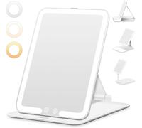 Auxmir Miroir Maquillage Lumineux Rechargeable 48 LED, Pliable avec Commande Tactile, Miroir Coiffeuse à 3 Couleurs et Intensité Réglable pour Maquillage Quotidien, Retouches et Soins du Visage, Blanc