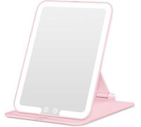 Auxmir Miroir Maquillage Lumineux Rechargeable 72 LED, Pliable avec Commande Tactile, Miroir Coiffeuse à 3 Couleurs et Intensité Réglable pour Maquillage Quotidien, Retouches et Soins du Visage, Rose