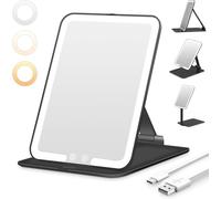 Auxmir Miroir Maquillage Lumineux Rechargeable 72 LED, Pliable avec Commande Tactile, Miroir Coiffeuse à 3 Couleurs et Intensité Réglable pour Maquillage Quotidien, Retouches et Soins du Visage, Noir
