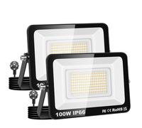 AUXTINGS 2 Pack Projecteur d'extérieur 100W,Sécurité projecteur 10000lm avec prise 230V,IP66 étanchéité lampe de travail extérieure,4000K éclairage extérieur blanc chaudpour cour patio parking jardin