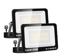 AUXTINGS 2 Pack Projecteur d'extérieur 200W,Sécurité projecteur 20000lm avec prise 230V,IP66 étanchéité lampe de travail extérieure, 4000K éclairage extérieur blanc chaudpour cour patio parking jardin