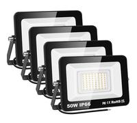 AUXTINGS 4 Pièces 50W Projecteurs LED Extérieur,5000lm Eclairage de Sécurité Spot LED Extérieur,6000K Blanc étanche Lumineuse Lampe pour Entrepôt Garage Jardin Stade Arrière-cour,175V-260V IP66