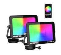 AUXTINGS Lot de 2 RGB Projecteurs LED Exterieur 100W Lumière intelligente, Changement de couleur Projecteur Bluetooth Contrôle de l'application IP66 Lumière atmosphérique dimmable imperméable EU plug