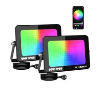 AUXTINGS Lot de 2 RGB Projecteurs LED Exterieur 50W Lumière intelligente, Changement de couleur Projecteur Bluetooth Contrôle de l'application IP66 Lumière atmosphérique dimmable imperméable EU plug