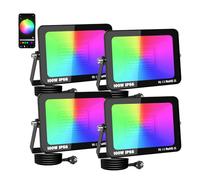 AUXTINGS Lot de 4 projecteurs LED d'extérieur 100W équivalent 10000 lm RGB avec application, changement de couleur dimmable Minuterie Scène IP 66, EU plug
