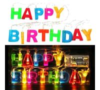 Auzlya Guirlande lumineuse LED « Happy Birthday » avec 13 LED, multicolore, pour décoration de fête d'anniversaire, à piles