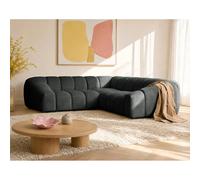Ava - Canapé d'angle L 5 places en velours texturé - Gris Anthracite