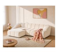 Ava - Canapé d'angle réversible 4 places en velours texturé - Beige