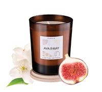 AVA & MAY Bougie parfumée Perse (180 g) - Bougie vegan au parfum oriental et sucré de figue, jasmin et néroli, bougie artisanale avec bougeoir en verre