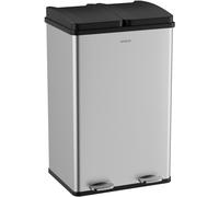 Avalo Poubelle de tri 60 litres - Inox argenté - 2 compartiments - Respectueux de l'environnement, Hygiénique & Sans empreintes digitales - Poubelle à pédale