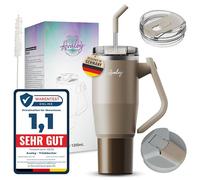 Avaloy gourde isotherme 40 oz - coupe stanley Accessoires - mug isotherme - thermos 1,2 l - gourde stanley Accessoires - paille en verre - gourde paille - gourde avec paille (beige/marron)