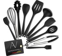 AVANA Lot d’Ustensiles Cuisine Silicone & Acier Inox 10 Pièces Noir