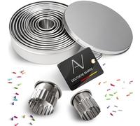 AVANA Lot de 12 emporte-pièces ronds ondulés en acier inoxydable | Lot de emporte-pièces avec boîte de rangement