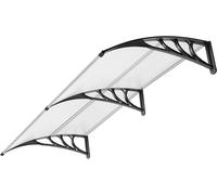 Avant-toit pour porte d'entrée et fenêtre, dimensions 200 x 100 cm, en polycarbonate transparent avec support noir