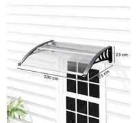 Avant-toit pour porte d'entrée - Structure en aluminium - Toit en polycarbonate - Protection contre la pluie et les rayons UV - Dimensions : 100 x 75 cm - Transparent