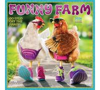 Avanti Funny Farm OFFICIEL | Calendrier mural mensuel carré 2026 12 x 24 pouces (30,5 x 61 cm) (suspendu) | Couverture estampée à chaud | Sans plastique | BrownTrout | Humour animalier Bétail