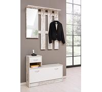 Avanti Trendstore - Rudolf - Meuble d'entrée en Bois laminé, avec Miroir, 3 patères et Meuble à Chaussures Pratique, Bois Blanchi/Blanc. Dimensions : LAP 100x180x25 cm