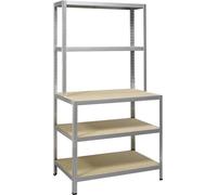 Avasco Étagère de travail forte - aspect métal et bois - 100cm de large - 875kg de capacité de charge - 175kg de capacité de charge par étagère