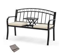 AVAWING Banc de jardin 2 en 1 en métal avec table pliante et coussin de | Banc de balcon pour jardin, parc, balcon, couloir