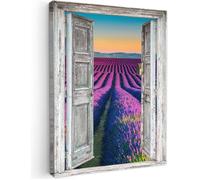 Avec Bois massif cadre Impression sur Toile Peinture 60x40cm Salon Reproductions de Tableaux Murale Moderne Lavande Eté Vue Fleurs
