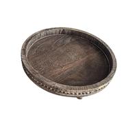 Avejjbaey Plateau rond en bois fait à la main, assiette de service décorative vieillie pour Table basse, salle à manger, décoration de maison, plateau de rangement élégant