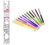 Avenue Mandarine GY080C - Un rouleau 5mx35cm Graffy Roll composé d'une feuille affiche 90 g préimprimée d'un dessin de 50 cm répété 10 fois + CC032O - Un tube de 12 crayons double pointes