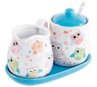 AVENUELAFAYETTE Sucrier + Pot à Lait Hibou en céramique (Bleu)