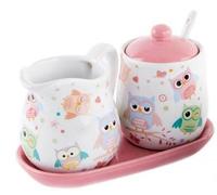 AVENUELAFAYETTE Sucrier + Pot à Lait Hibou en céramique (Rose)