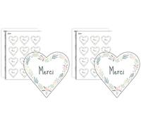 AVERY - 140 Etiquettes Merci Forme Coeur Autocollantes - 37 x 37 mm - Papier Recy ourronne de fleurs - 4 Planches A4 de Stickers Cœurs Remerciements pour Mariage, Artisanat et Fêtes (Lot de 2)