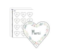 AVERY - 140 Etiquettes Merci Forme Coeur Autocollantes - 37 x 37 mm - Papier Recy ourronne de fleurs - 4 Planches A4 de Stickers Cœurs Remerciements pour Mariage, Artisanat et Fêtes