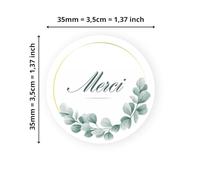 AVERY - 140 Etiquettes Merci Rondes Autocollantes - Ø 35 mm - Papier Recy ucalyptus - 4 Planches A4 de Stickers Remerciements pour Mariage, Artisanat et Fêtes