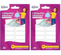 AVERY - 36 étiquettes vierges autocollantes inscriptibles pour vêtements. Couleur blanche. Format 4.5 x 1.3 cm (Lot de 2)