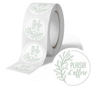 Avery - 500 étiquettes Plaisir d'Offir Rondes Autocollantes en rouleau - Nature vert & blanc - Ø 35 mm - Plaisir d'Offrir - 1 rouleau de 500 Stickers pour fleuristes, entrepreneurs, smallbusiness.