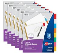 AVERY 73079 Lot de 6 intercalaires à 8 onglets pour écrire et effacer Multicolore