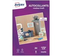 Avery Dennison 8 autocollants couleur kraft 100% recyclés - A4 - Jet d'encre ou laser