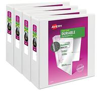 Avery Durable Clear View Classeur à 3 anneaux, anneaux de 7,6 cm, 4 classeurs blancs (09203)