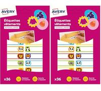 Avery Étiquettes Autocollantes à motif animaux Inscriptibles 36 Pièces - autocollant Personnalisable avec un marqueur permanant - Durable Lavable jusqu'à 40C et sèche-linge - 1,3 x 4,5 cm