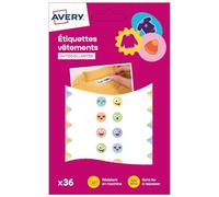 Avery Étiquettes Autocollantes à motifs smiley Inscriptibles 36 Pièces - autocollant Personnalisable à l'aide d'un marqueur permanant - Durable Lavable jusqu'à 40C et sèche-linge - 1,3 x 4,5 cm