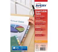 Avery Insertable Tabs L7437-8 - Polypropylène (Pp) - 180 Micromètres - Couleurs Assorties - A4 Plus 8 Feuille(S) Intercalaires