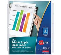 Avery Intercalaires à 5 intercalaires, impression et application faciles d'étiquettes transparentes, fabricant d'index, intercalaires blancs, 1 lot (75500)
