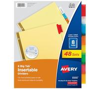 Avery Intercalaires à 8 onglets, grands onglets multicolores insérables, 48 ensembles (11111)