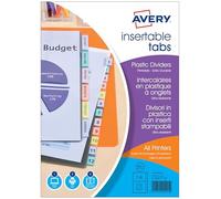 AVERY - Intercalaires à onglets personnalisables et imprimables, 6 touches, Format A4+ (permet de classer des pochettes perforées), En polypropylène coloré translucide