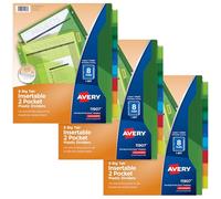 Avery Intercalaires pour classeurs à 3 anneaux, séparateurs de classeur à 8 onglets, intercalaires en plastique à deux poches, grands onglets insérables, multicolore, 3 ensembles (71907)