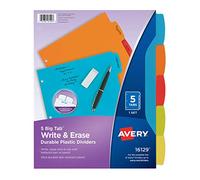 Avery Lot de 24 grands intercalaires en plastique durable pour classeurs à 3 anneaux, multicolore (16129)